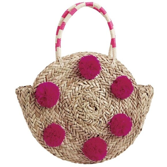 Handbags - NWT! Round Pom Pom Festival Straw Bag